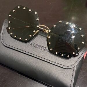 Valentino Hexagonal Black Sunglasses with Studs
